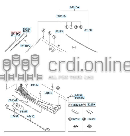 MOULDING-W/SHLD GLASS SIDE,RH 86132-2P020 861322P020 86132 2P020