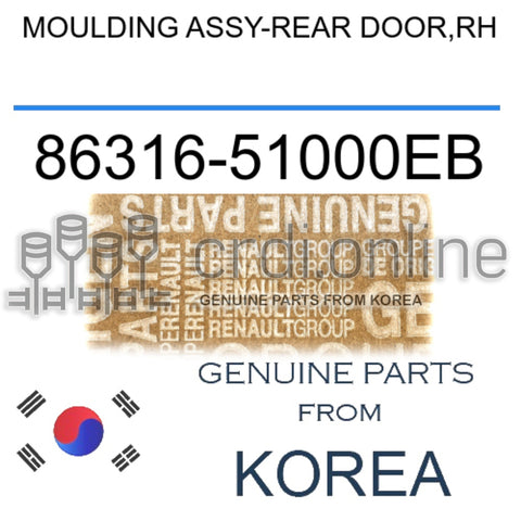 MOULDING ASSY-REAR DOOR,RH [ORIGINAL] 86316-51000EB 8631651000EB 86316 51000EB