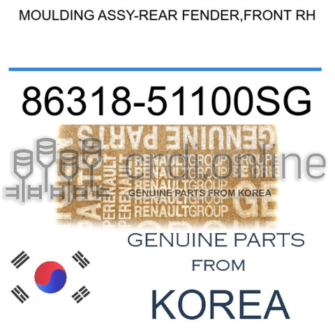 MOULDING ASSY-REAR FENDER,FRONT RH [ORIGINAL] 86318-51100SG 8631851100SG 86318 51100SG