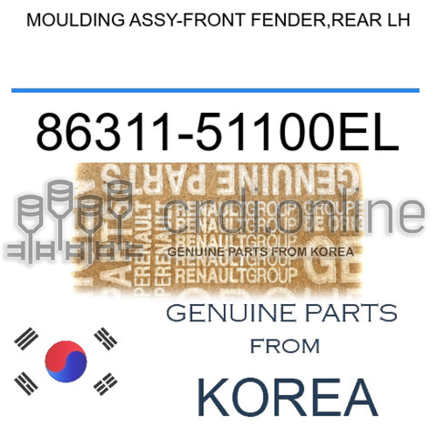 MOULDING ASSY-FRONT FENDER,REAR LH [ORIGINAL] 86311-51100EL 8631151100EL 86311 51100EL