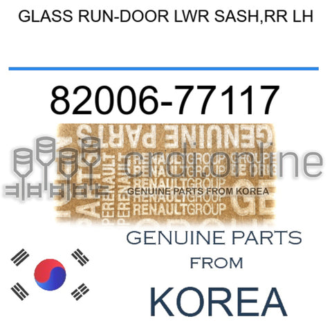 GLASS RUN-DOOR LWR SASH,RR LH [ORIGINAL] 82006-77117 8200677117 82006 77117
