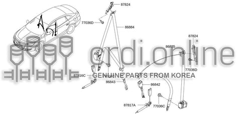 BELT ASSY-TONGUEPRETENSIONER FRONT RH 86884-0950R 868840950R 86884 0950R