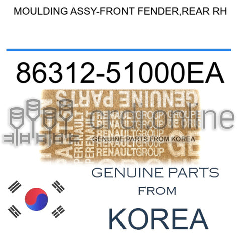 MOULDING ASSY-FRONT FENDER,REAR RH [ORIGINAL] 86312-51000EA 8631251000EA 86312 51000EA