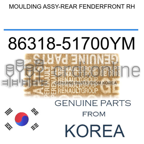 MOULDING ASSY-REAR FENDERFRONT RH [ORIGINAL] 86318-51700YM 8631851700YM 86318 51700YM