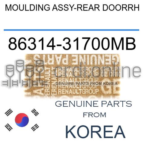 MOULDING ASSY-REAR DOORRH [ORIGINAL] 86314-31700MB 8631431700MB 86314 31700MB