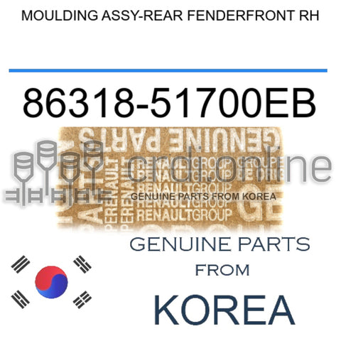 MOULDING ASSY-REAR FENDERFRONT RH [ORIGINAL] 86318-51700EB 8631851700EB 86318 51700EB