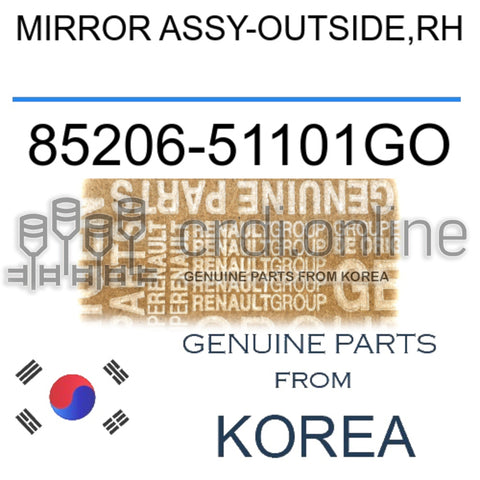 MIRROR ASSY-OUTSIDE,RH [ORIGINAL] 85206-51101GO 8520651101GO 85206 51101GO