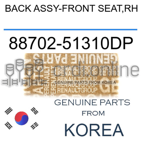 BACK ASSY-FRONT SEAT,RH [ORIGINAL] 88702-51310DP 8870251310DP 88702 51310DP