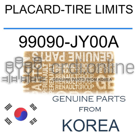 PLACARD-TIRE LIMITS [ORIGINAL] 99090-JY00A 99090JY00A 99090 JY00A