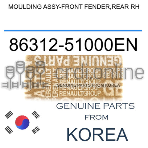 MOULDING ASSY-FRONT FENDER,REAR RH [ORIGINAL] 86312-51000EN 8631251000EN 86312 51000EN