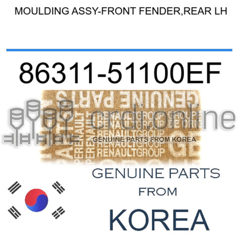 MOULDING ASSY-FRONT FENDER,REAR LH [ORIGINAL] 86311-51100EF 8631151100EF 86311 51100EF