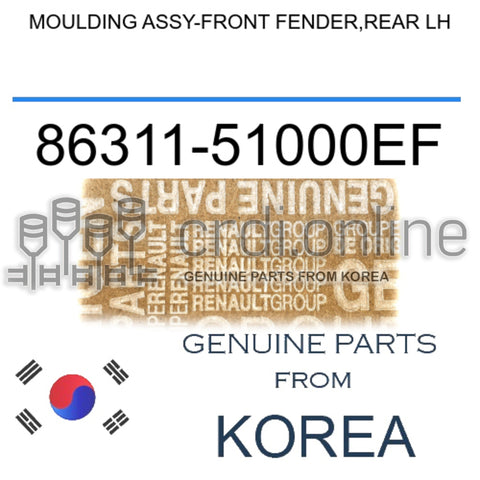 MOULDING ASSY-FRONT FENDER,REAR LH [ORIGINAL] 86311-51000EF 8631151000EF 86311 51000EF