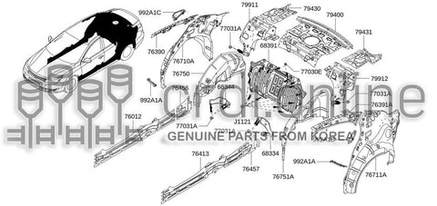 INSERT-INFLATING LH REAR PILLAR OUTER 992A1-0093R 992A10093R 992A1 0093R
