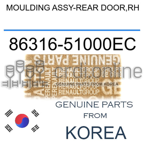 MOULDING ASSY-REAR DOOR,RH [ORIGINAL] 86316-51000EC 8631651000EC 86316 51000EC