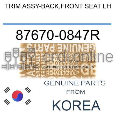 TRIM ASSY-BACK,FRONT SEAT LH [ORIGINAL] 87670-0847R 876700847R 87670 0847R