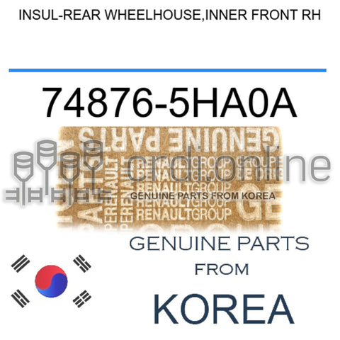INSUL-REAR WHEELHOUSE,INNER FRONT RH [ORIGINAL] 74876-5HA0A 748765HA0A 74876 5HA0A