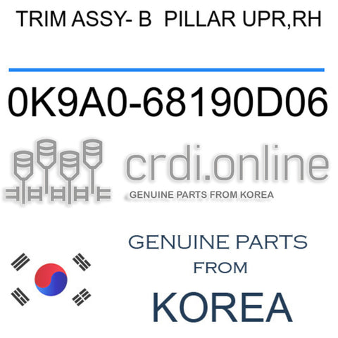 TRIM ASSY- B  PILLAR UPR,RH [ORIGINAL] 0K9A0-68190D06 0K9A068190D06 0K9A0 68190D06