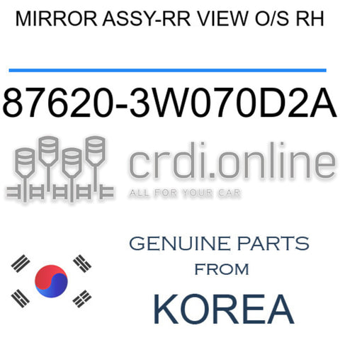 MIRROR ASSY-RR VIEW O/S RH [ORIGINAL] 87620-3W070D2A 876203W070D2A 87620 3W070D2A