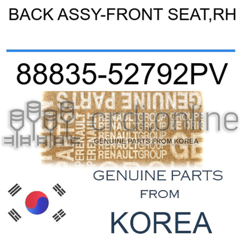 BACK ASSY-FRONT SEAT,RH [ORIGINAL] 88835-52792PV 8883552792PV 88835 52792PV