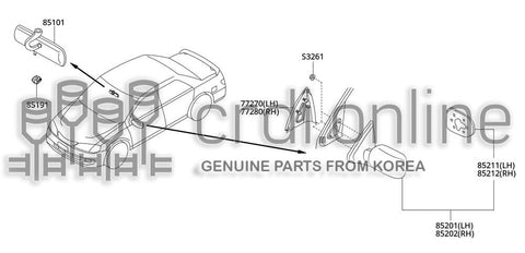 MIRROR ASSY-OUTSIDERH 85206-31743EA 8520631743EA 85206 31743EA