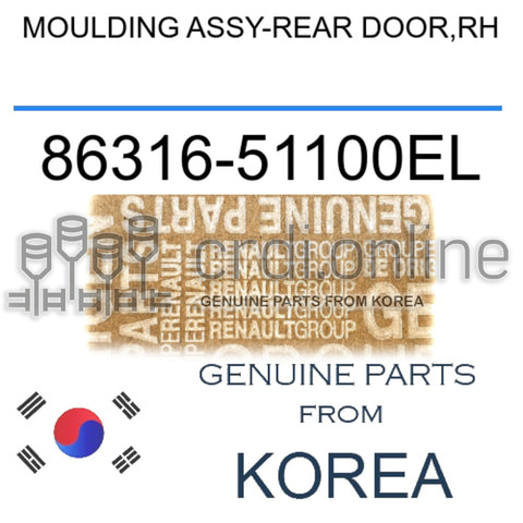 MOULDING ASSY-REAR DOOR,RH [ORIGINAL] 86316-51100EL 8631651100EL 86316 51100EL
