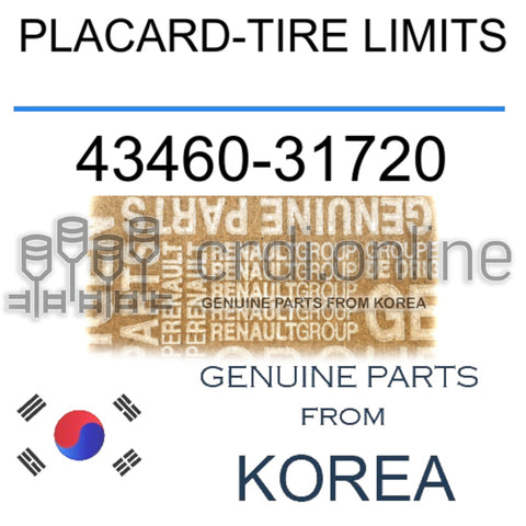 PLACARD-TIRE LIMITS [ORIGINAL] 43460-31720 4346031720 43460 31720