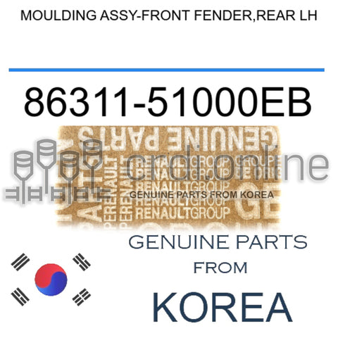 MOULDING ASSY-FRONT FENDER,REAR LH [ORIGINAL] 86311-51000EB 8631151000EB 86311 51000EB
