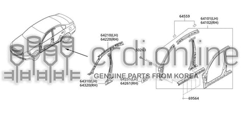 BODY ASSY-SIDEOUTER LH 64103-52000C0 6410352000C0 64103 52000C0