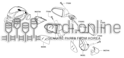 MIRROR ASSY-DOORRH 96301-7661R 963017661R 96301 7661R