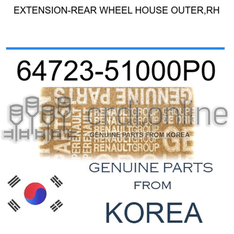 EXTENSION-REAR WHEEL HOUSE OUTER,RH [ORIGINAL] 64723-51000P0 6472351000P0 64723 51000P0