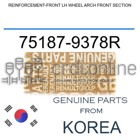 REINFORCEMENT-FRONT LH WHEEL ARCH FRONT SECTION [ORIGINAL] 75187-9378R 751879378R 75187 9378R