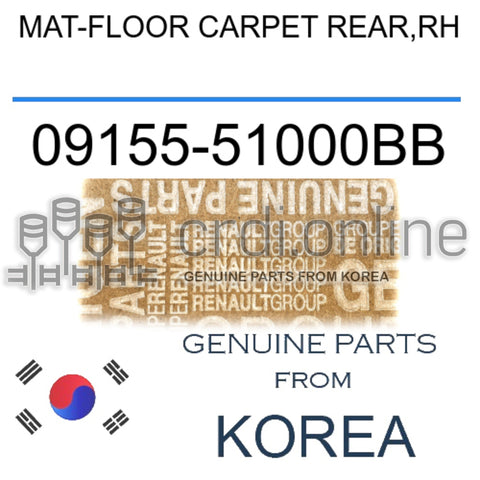 MAT-FLOOR CARPET REAR,RH [ORIGINAL] 09155-51000BB 0915551000BB 09155 51000BB