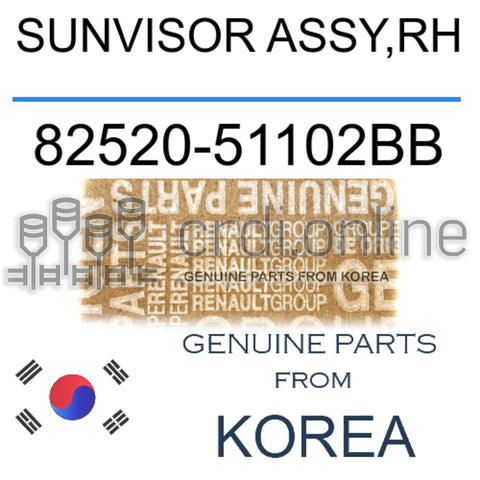 SUNVISOR ASSY,RH [ORIGINAL] 82520-51102BB 8252051102BB 82520 51102BB