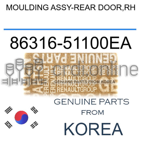 MOULDING ASSY-REAR DOOR,RH [ORIGINAL] 86316-51100EA 8631651100EA 86316 51100EA