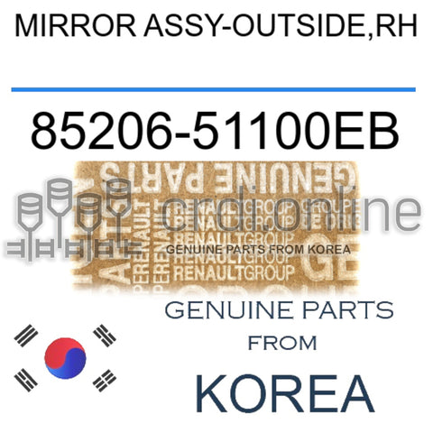 MIRROR ASSY-OUTSIDE,RH [ORIGINAL] 85206-51100EB 8520651100EB 85206 51100EB