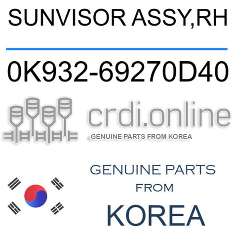 SUNVISOR ASSY,RH 0K932-69270D40 0K93269270D40 0K932 69270D40