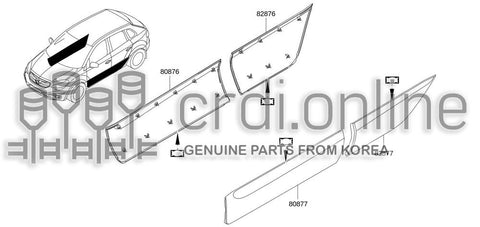 MOULDING ASSY-REAR DOORLOWER RH 82876-0010R 828760010R 82876 0010R