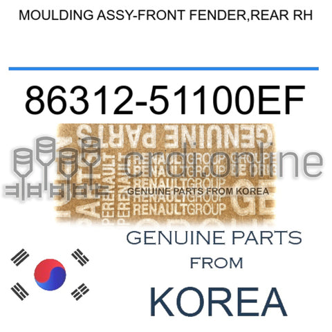 MOULDING ASSY-FRONT FENDER,REAR RH [ORIGINAL] 86312-51100EF 8631251100EF 86312 51100EF