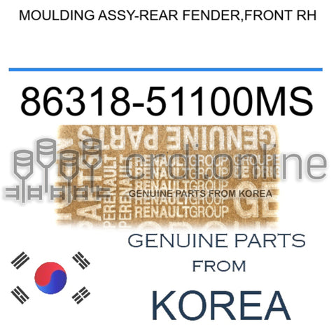 MOULDING ASSY-REAR FENDER,FRONT RH [ORIGINAL] 86318-51100MS 8631851100MS 86318 51100MS