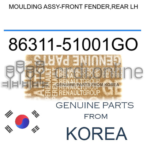 MOULDING ASSY-FRONT FENDER,REAR LH [ORIGINAL] 86311-51001GO 8631151001GO 86311 51001GO