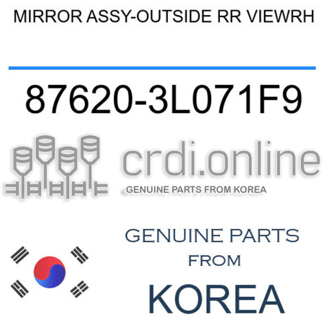 MIRROR ASSY-OUTSIDE RR VIEWRH [ORIGINAL] 87620-3L071F9 876203L071F9 87620 3L071F9