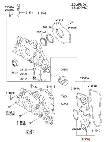 COVER ASSY-TIMING BELT LWR 21350-38014 (Original, New)