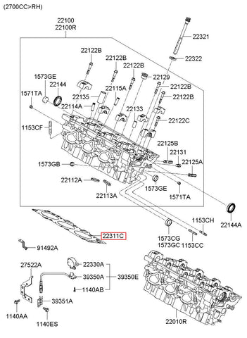 GASKET-CYLINDER HEAD RH 22312-3A100 (Original, New)