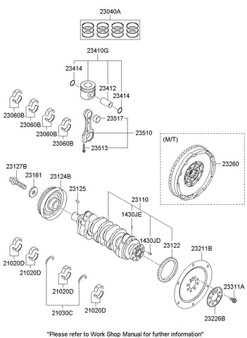 PISTON & PIN & SNAP RING ASSY <br>23410-2F903, <br>234102F903, <br>23410 2F903 <br>(Original, New)