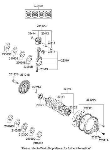 PISTON & PIN & SNAP RING ASSY <br>23410-2A972, <br>234102A972, <br>23410 2A972 <br>(Original, New)