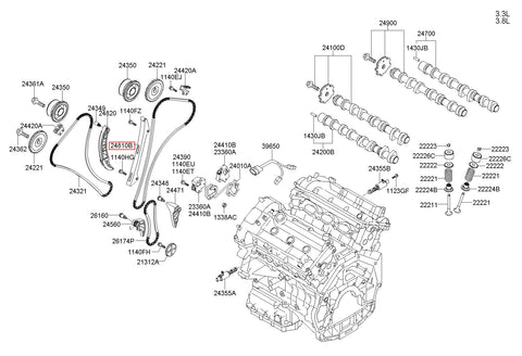 GUIDE ASSY-TIMING CHAIN 24810-3C200 (Original, New)