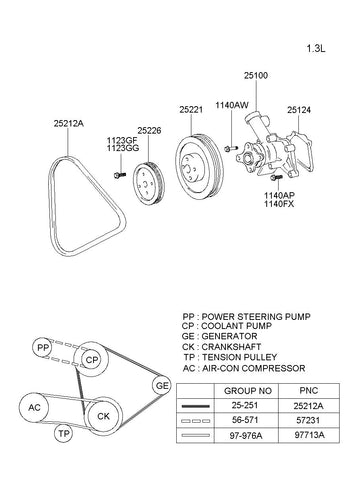 RIBBED BELT-V <br>25212-2A330, <br>252122A330, <br>25212 2A330 <br>(Original, New)