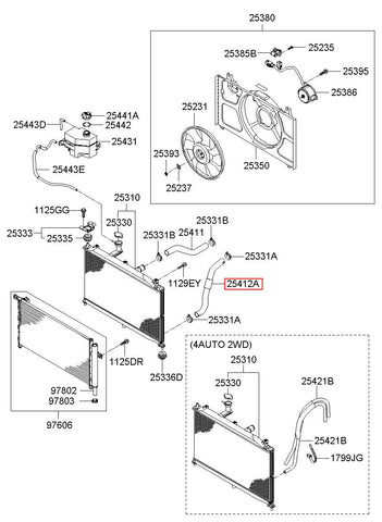 HOSE-RADIATOR LWR 25412-1E100 (Original, New)