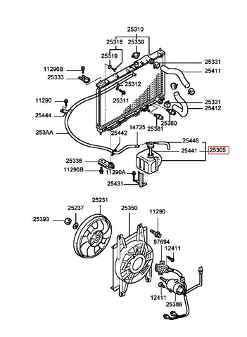 RESERVOIR & HOSE ASSY-RAD 25305-M3000 (Original, New)