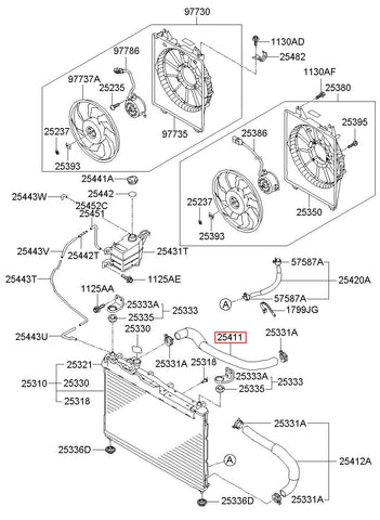 HOSE-RADIATOR UPR 25411-3J100 (Original, New)